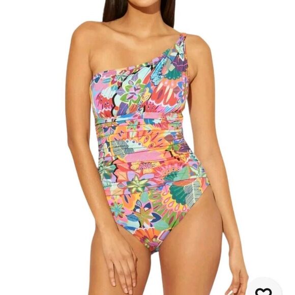 Blue Rod Beattie Make it Pop One Shoulder Swimsuit 12 - Picture 1 of 11
